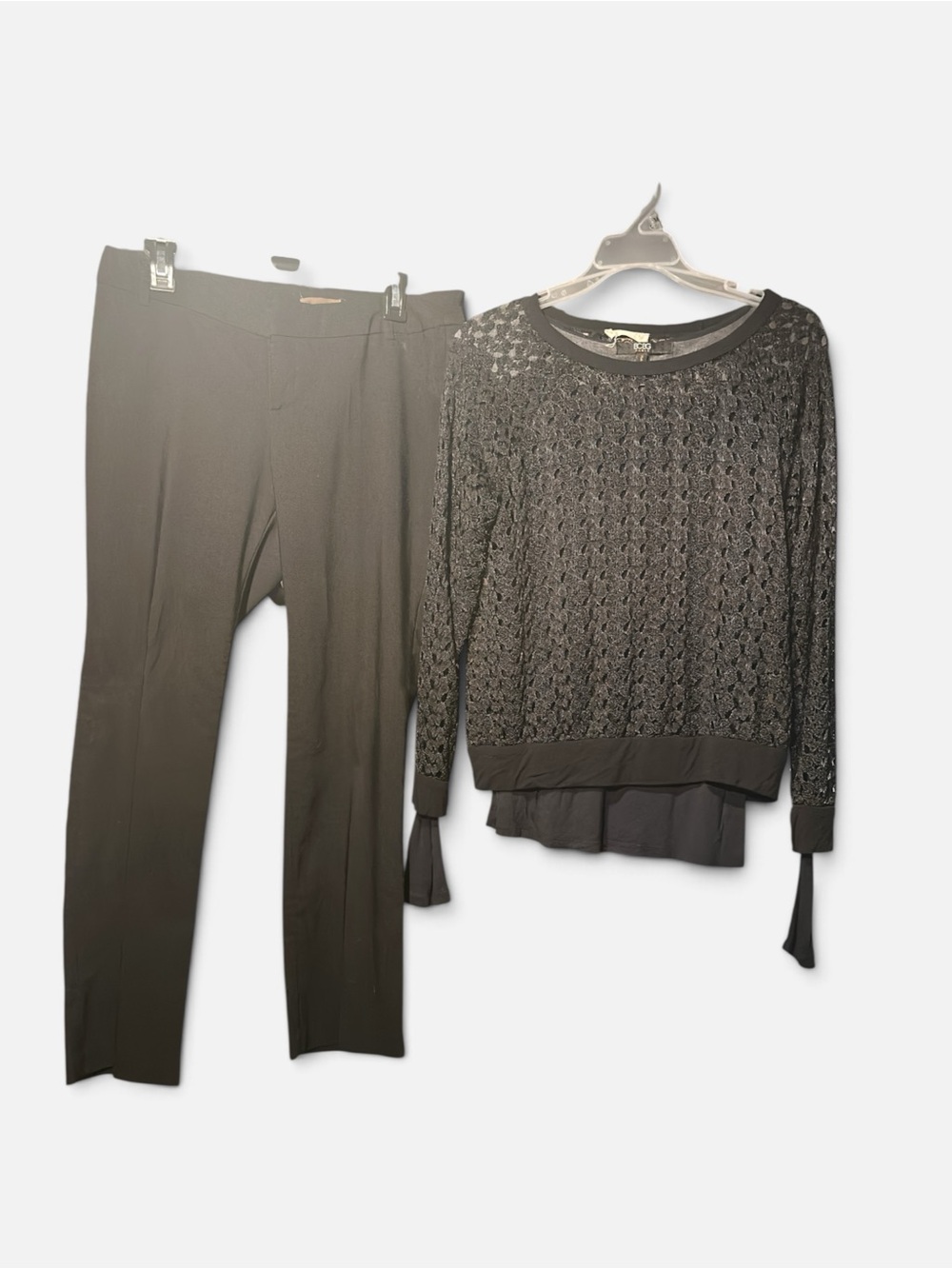 Final Touch Black Crochet Knit Sweater & BCBG soft with Coordinating Black Pants
